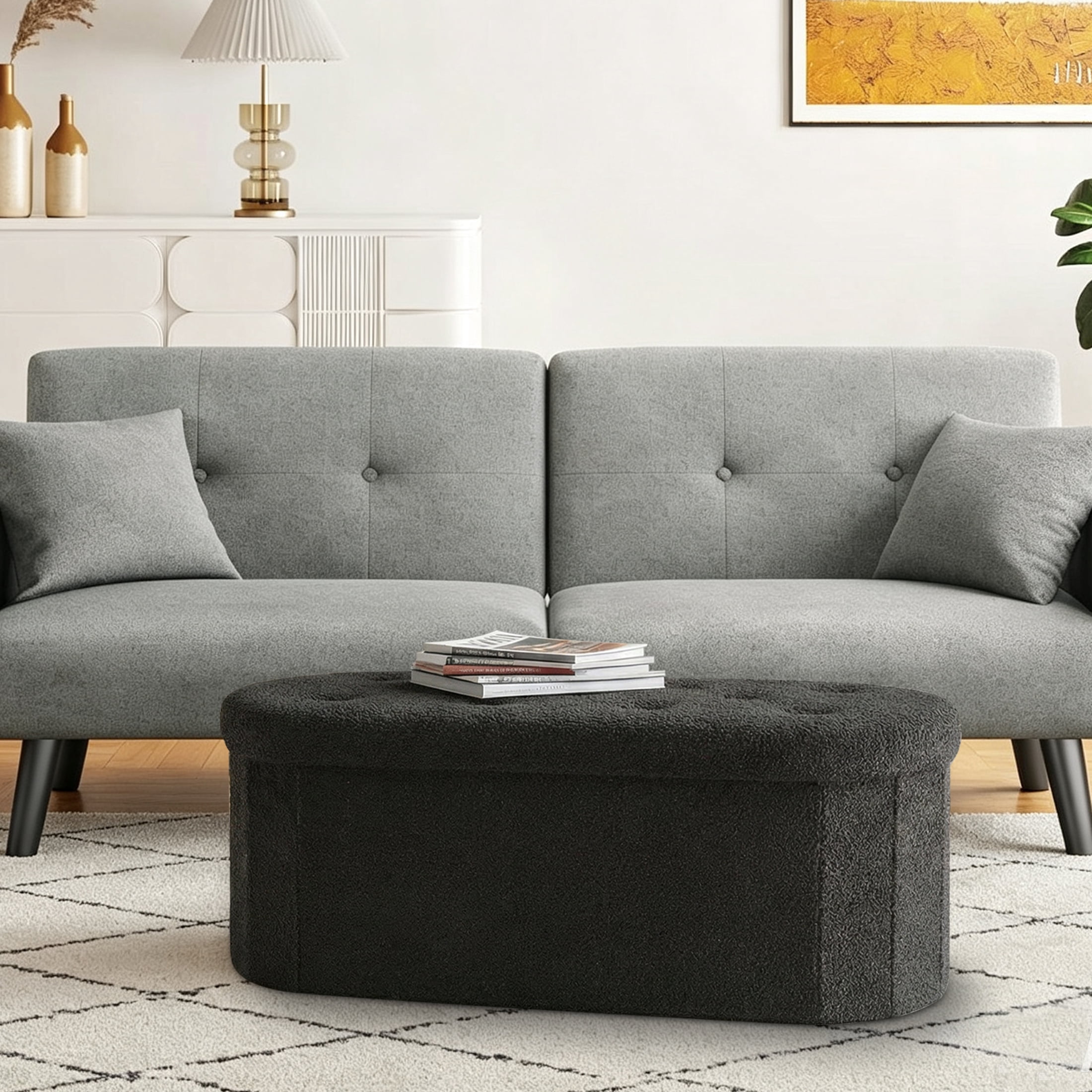 CONCETTA 43in Ottoman with Storage, Folding Foot Rest for Living Room & Bedroom, Versatile Home Bench, Black