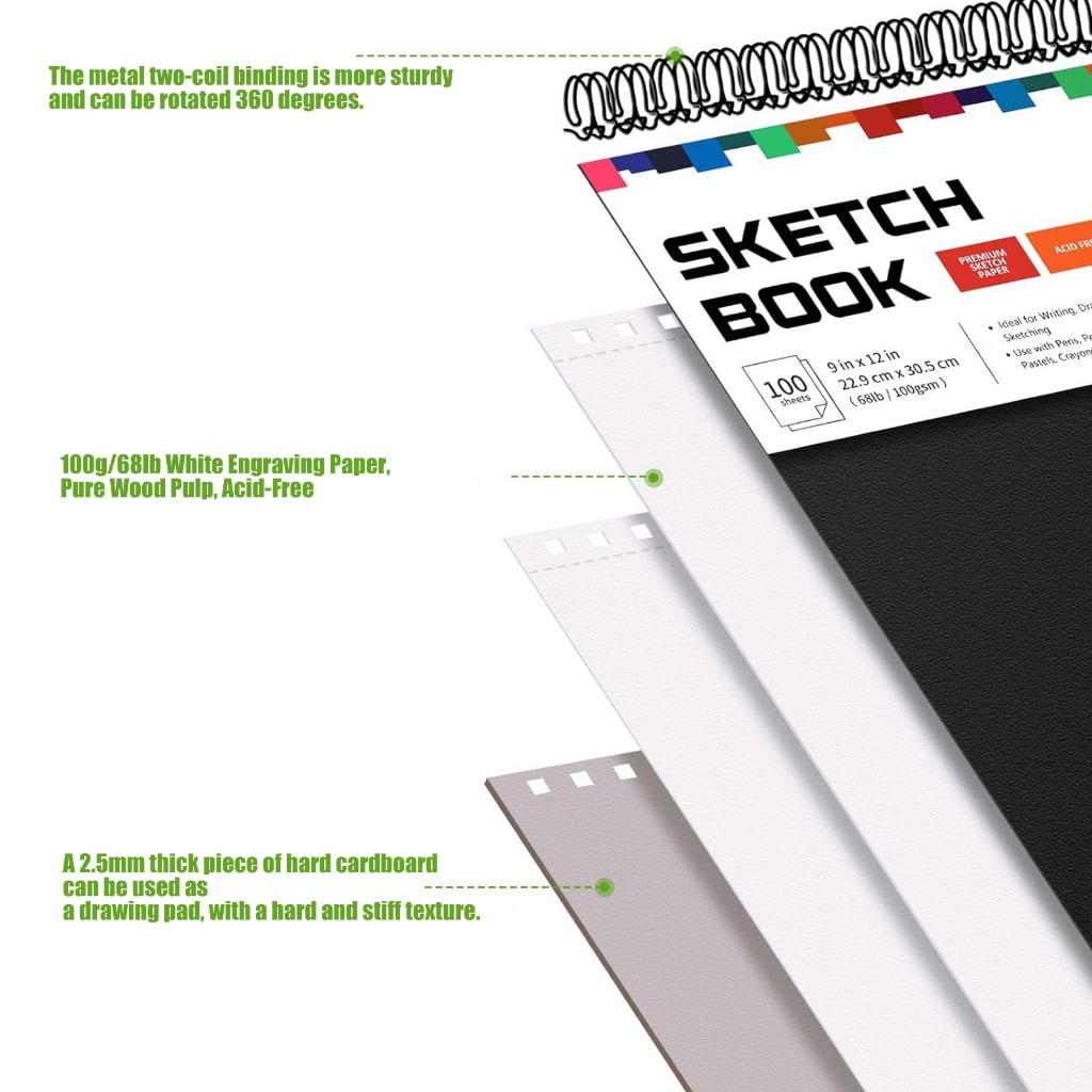 Twin Coil Binding Sketchbook Drawing Pad Tearable Pages For Artist Student