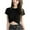Black, variant on Women's Short Sleeve Unique Slim Fit Cross Wrap Shirts Crop Tops