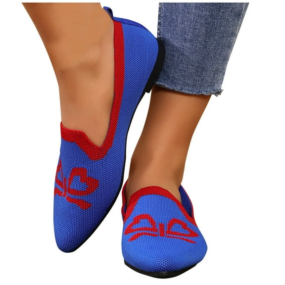 Xfvqtps Womens Breathable Mesh Flat Shoes Lightweight Casual Slip on Sneakers with Round Toe Non Slip Comfortable Walking Shoes for Women Blue