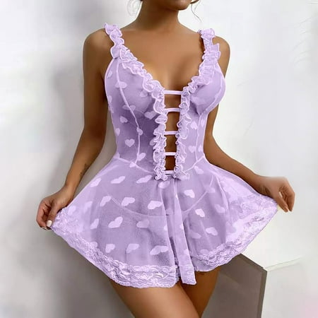 

WGOUP Women s Fashion Sexy Lace Printing Sling Underwear Nightdress Purple(Buy 2 Get 1 Free)
