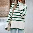 thumbnail image 7 of hotojiny Womens Sweaters Causal Turtleneck Long Sleeve Knit Side Split Oversized Pullover Sweater Loose Striped Tops, 7 of 7