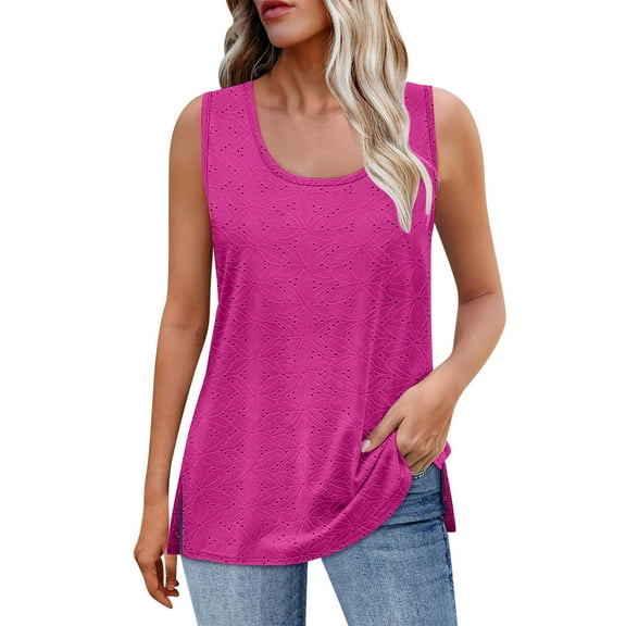 bnaln Womens Tank Tops Eyelet Loose Casual Summer Tops Crew Neck Sleeveless Camisole Shirts Elegant Tunic Blouses Basic Trendy Vest Cami Shirts Hollow Out Cute Tees Tops Going Out