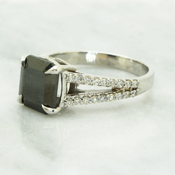 Black Diamond Split Shank Engagement Ring Radiant Shape 14K White Gold 3.76 TCW