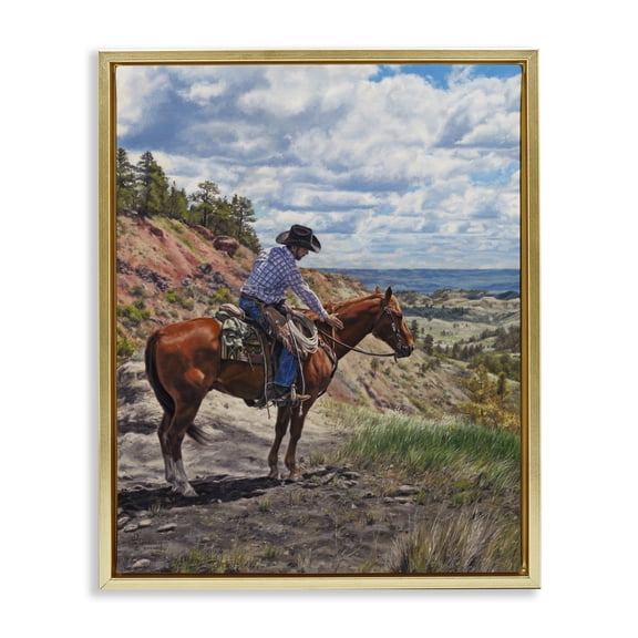 Stupell Industries Traditional Cowboy in Ocean Landscape Gold Floating Frame Canvas Art, 17 x 21, by David Kiehm