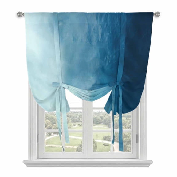 Blue Ombre Balloon Curtains for Bedroom/Front Door/Bathroom, Coastal Beach Modern Abstract Art Tie Up Curtains 63 Inch Length Light Filtering Kitchen Curtains Shades for Windows 46"x63"