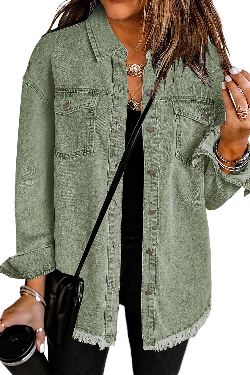 Eytino Women's Oversized Denim Jacket, Long Sleeve Boyfriend