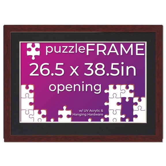 26.5x38.5 Frame for Jigsaw Puzzles - Wooden Brown Puzzle Frame with Mat (Black) For Puzzles Measuring 26.5x38.5 Inches