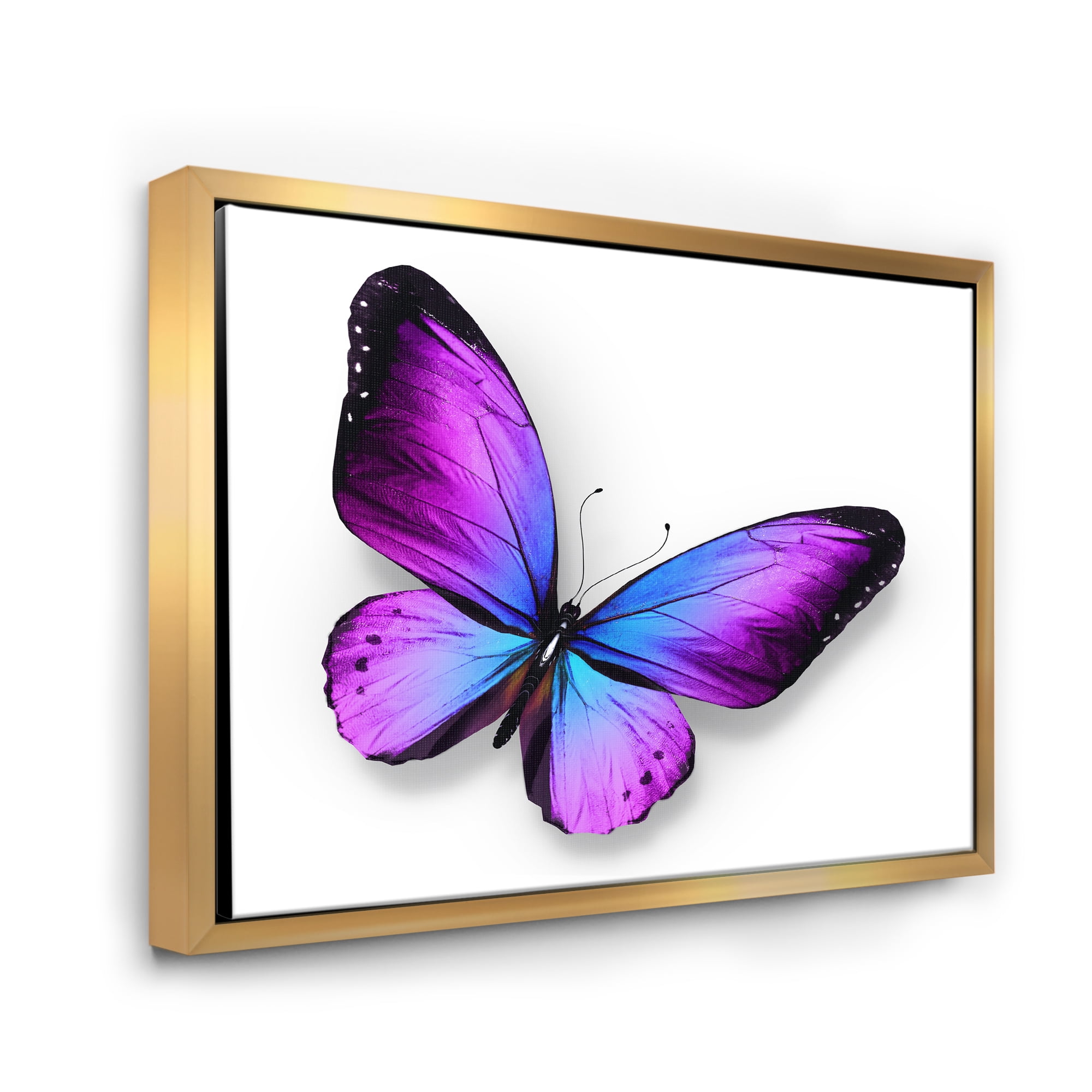 Designart 'Blue and Violet Butterfly' Modern Framed Canvas Wall Art Print