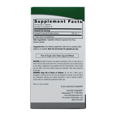 2 Pack - Nature's Answer Activated Charcoal Natural Origin Vegetarian Capsules 90 ea