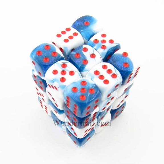 Astral Blue and White Gemini Dice with Red Pips D6 12mm (1/2in) Pack of 36 Chessex
