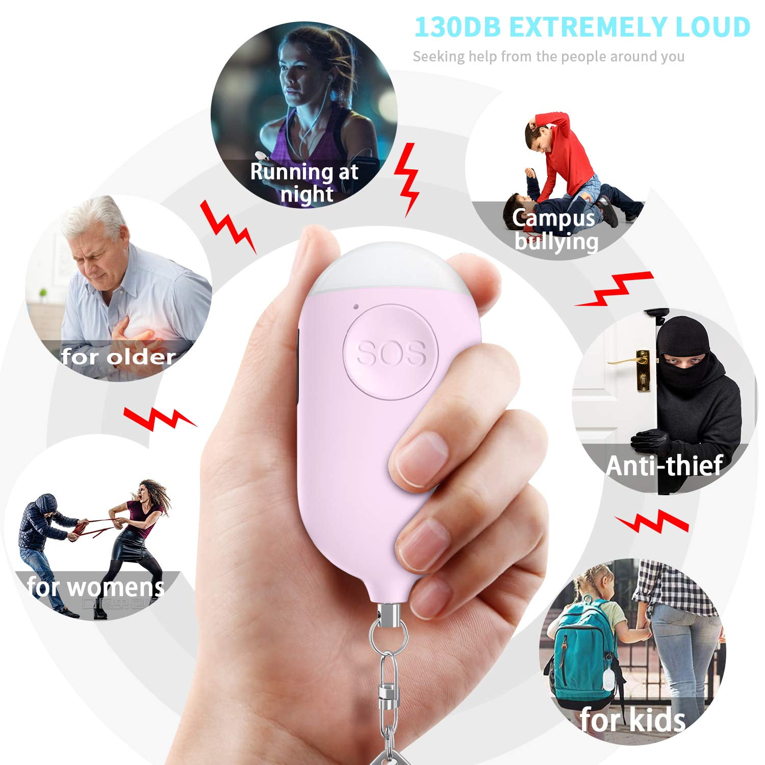 130dB Self Defense Alarm Keychain Details about   Safesound Personal Alarm Siren Song 1-Pack 