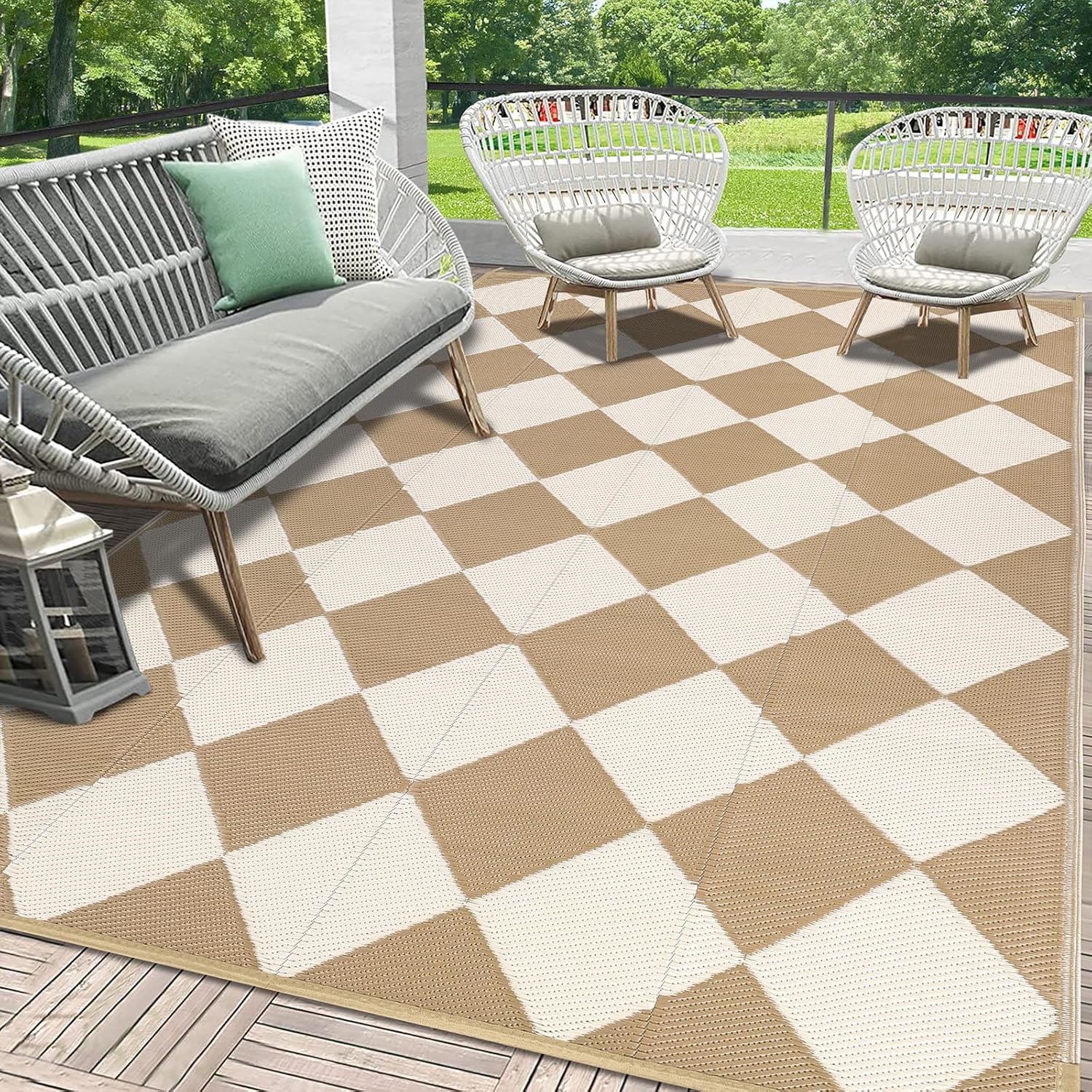Findosom 6'x9' Large Outdoor Rug Waterproof Patio Rug RV Outdoor Mat Reversible Plastic Straw Area Rug Mat Camping Rugs Floor Mat for Outdoors, RV, Patio, Backyard, Deck, Picnic, Beach, Trailer