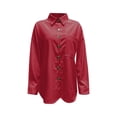 thumbnail image 7 of Hontri Clearance! Shirts for Women Ladies Summer Stand Collar Loose Button up Women Solid Color Shirts Casual Pocket Shirts Tops T Shirts for Women Red,L, 7 of 7