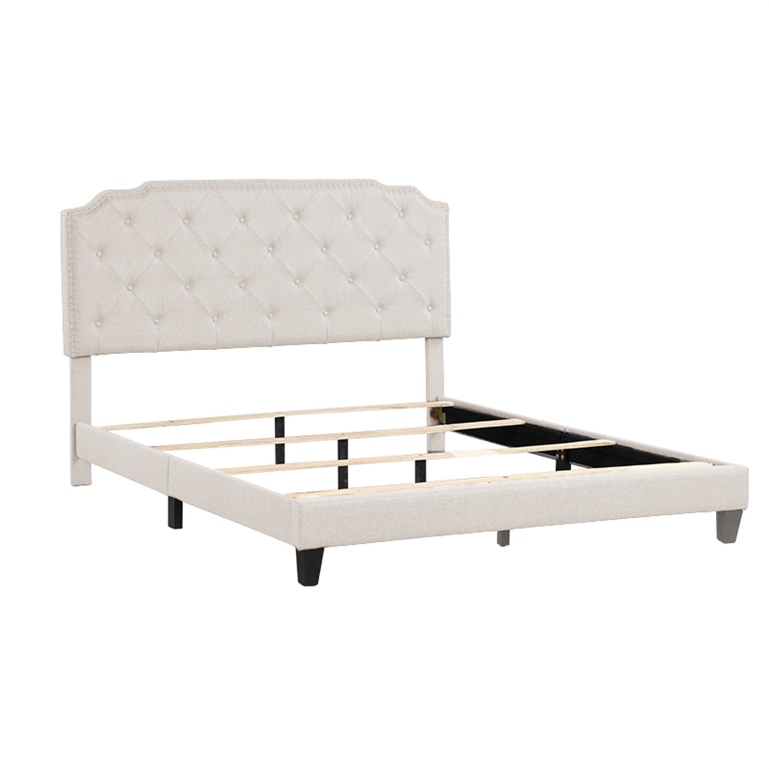 Kepooman Queen Size Upholstered Platform Bed Frame, Modern Bed Frame with Diamond Button Linen Headboard, No Box Spring Needed, Easy Assembly, Beige Kepooman Queen Size Upholstered Platform Bed Frame, Modern Bed Frame with Diamond Button Linen Headboard, No Box Spring Needed, Easy Assembly, Beige