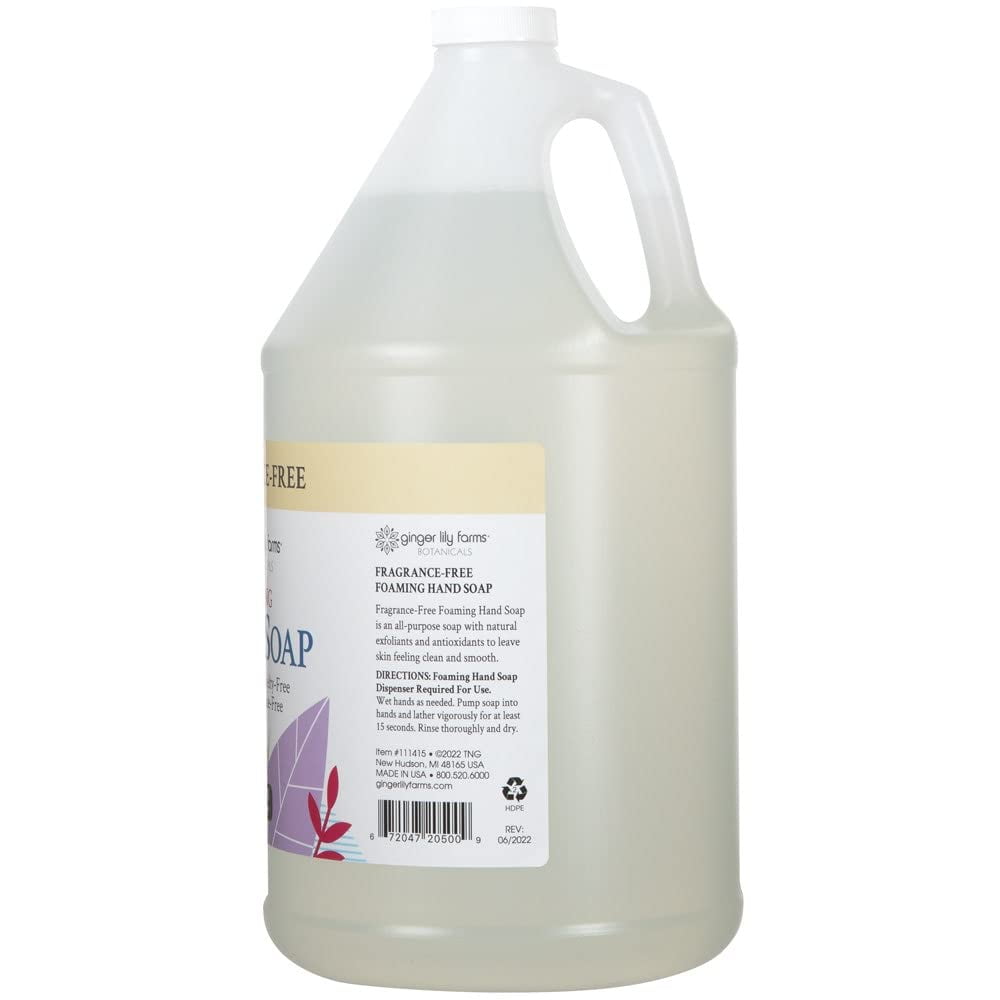Ginger Lily Farms Botanicals All-Purpose Foaming Hand Soap Refill, Fragrance Free, 100% Vegan & Cruelty-Free, Unscented, 1 Gallon (128 Fl.Oz)