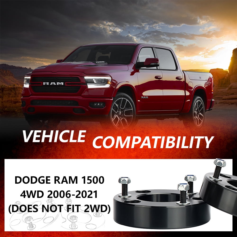 2" Front Leveling Lift kit for Dodge Ram 1500 2006-2024 4WD, Lifronkit Raise 2 Inch Front Strut Spacers Compatible with Dodge Ram Suspension Lift Kits 2006-2023 Black Anodized(new version)