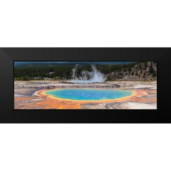 The Yellowstone Collection 14x7 Black Modern Framed Museum Art Print Titled - Grand Prismatic Spring Panorama, Yellowstone National Park