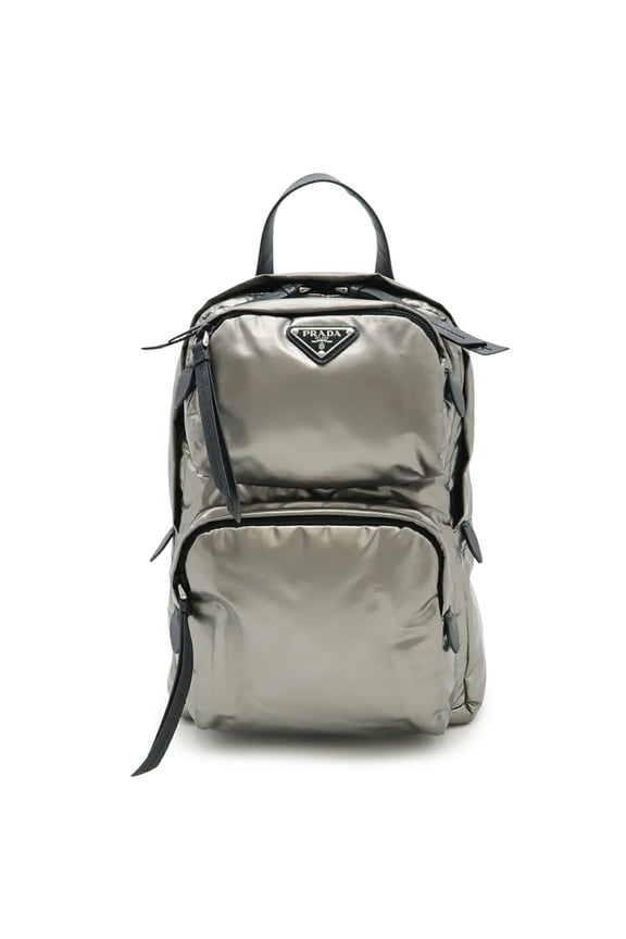 Pre-Owned PRADA Triangle Bag, Body Shoulder Nylon and Leather, FERRO Metallic Silver, NERO...