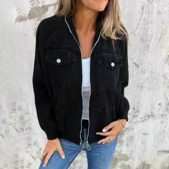 Women's 2024 Trendy Denim Patchwork Jacket Casual Distressed Washed Jean Coat with Wipe Shoulder Design