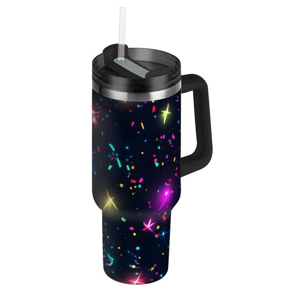 Colorful Confetti and Lights Insulated Tumblers 40oz Double-Walled Stainless Steel Handheld with Adjustable Handle
