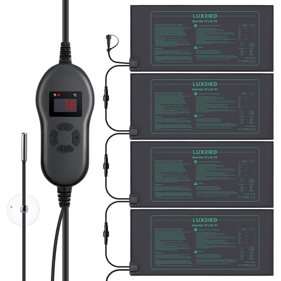 4 Pack Seedling Heat Mats with Digital Thermostat Controller, 10" x 20.75" Waterproof for Seed Starting, Germination, Hydroponics, Brewing, Breeding, Greenhouses