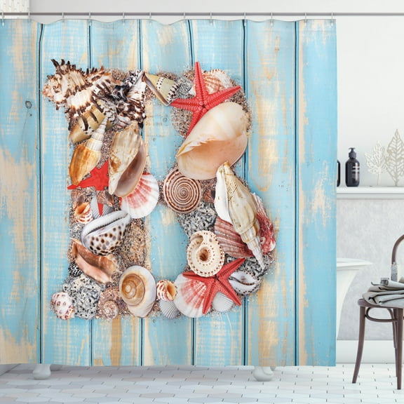 Ambesonne Letter B Shower Curtain, ABC Design Ocean Theme, 69"Wx70"L, Dark Coral Pale Blue