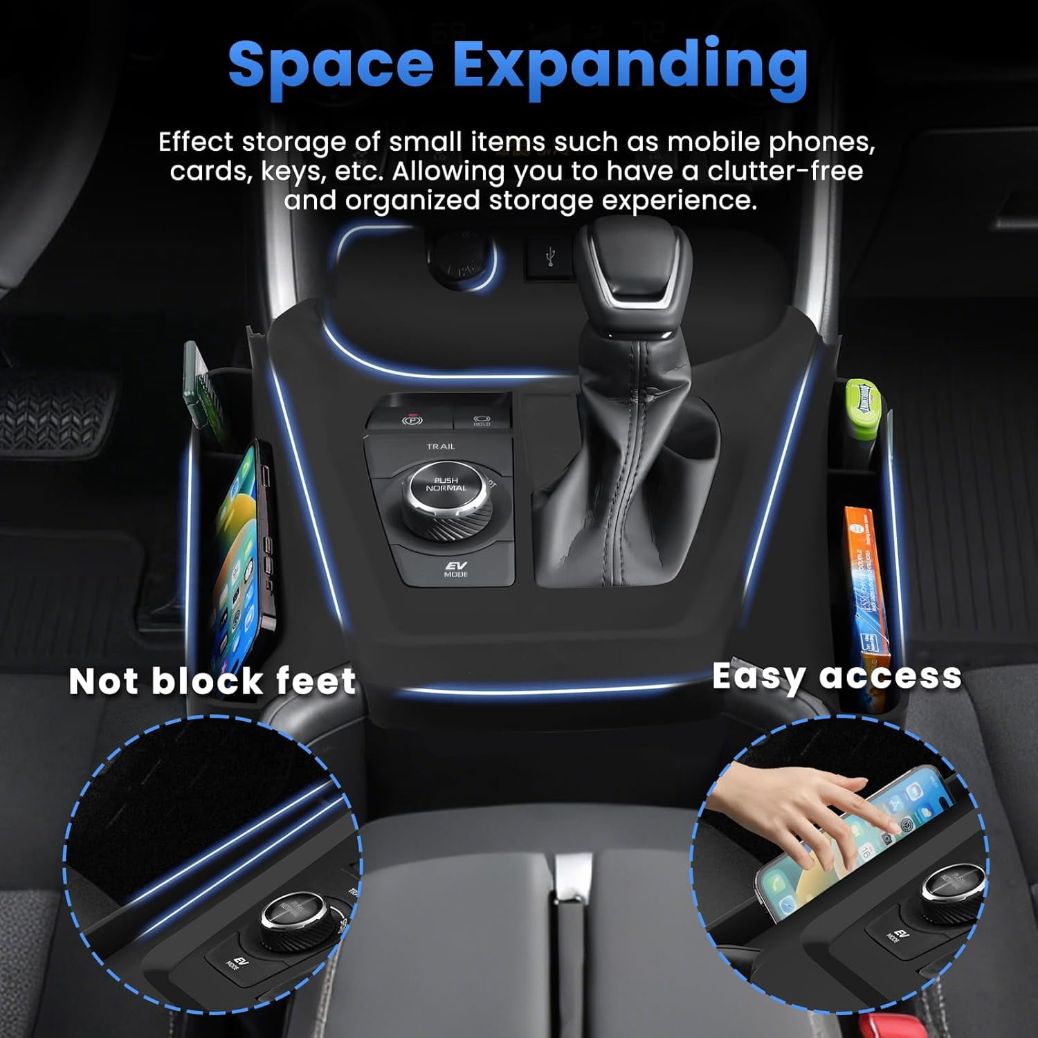 Canvcle Silicone Center Console Organizer for 2019-2025 Toyota RAV4 Accessories Seat Gap Storage Box Soft Gear Shift Panel Trim Cover