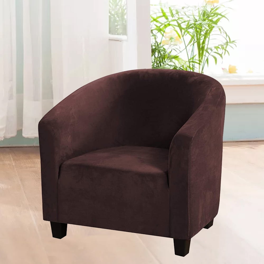 Thick Velvet Club Chair Slipcover, Stretch Armchair Covers Tub Chair Covers Sofa Couch Cover for Bar Counter Living Room Brown