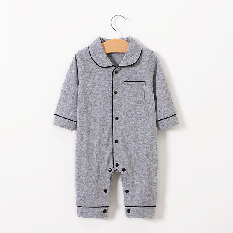 Baby Unisex Autumn Pajama, Lapel Long Sleeves Button Open OnePiece