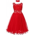 thumbnail image 4 of Big Girls' Elegant Sleeveless Lace Mesh Rhinestone See Through Pageant Flowers Girls Dress Red 12 (CC50C10), 4 of 5