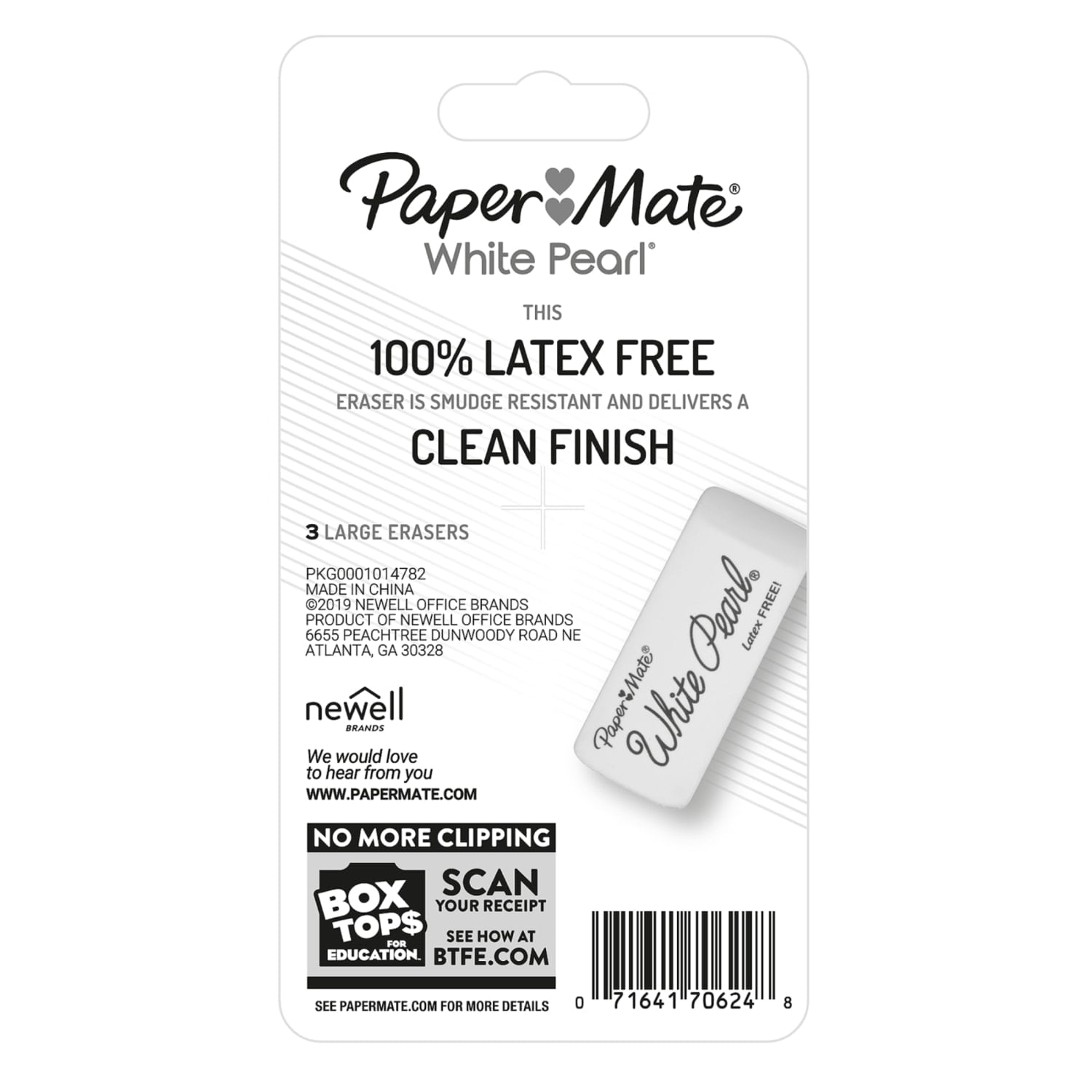 Paper Mate White Pearl Latex-Free Eraser, 3-Pack