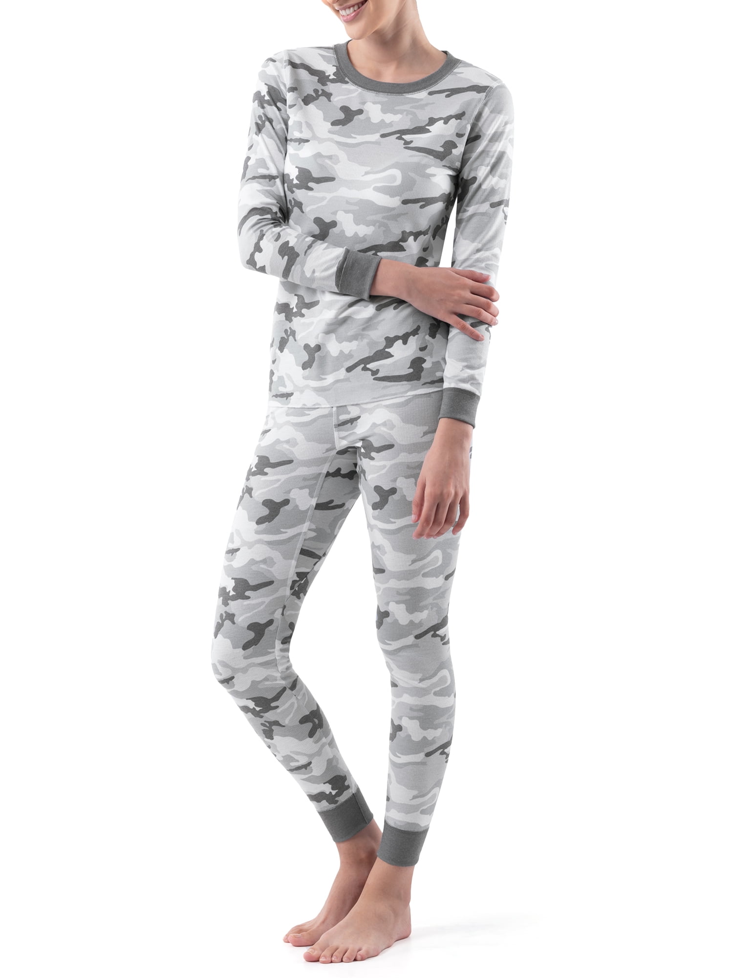 Fruit of the Loom Women's and Women's Plus Long Underwear 2-Piece Waffle Top and Bottom Thermal Set, Prints