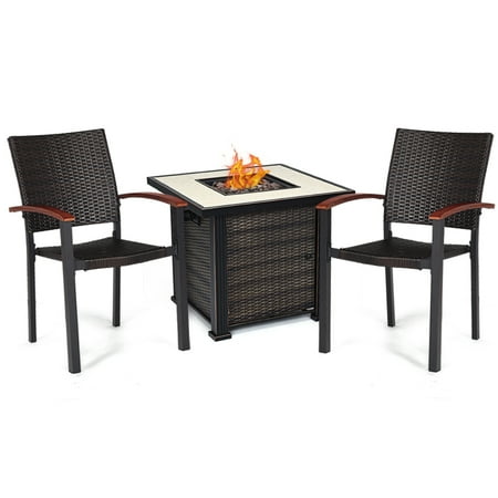 Costway 3 Pcs Gas Fire Pit Chair Set 30 Propane Gas Fireplace