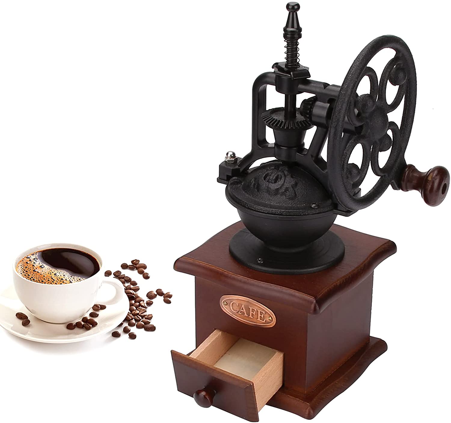 Manual Coffee Grinder, Wooden Home Grinder Hand Crank Coffee Grinder