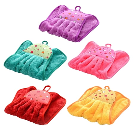 OIUR Hand Towel with Hanging Ring Absorbent Kitchen Towel Multipurpose Coral Velvet Wipe Towel for Household Cleaning Bathroom