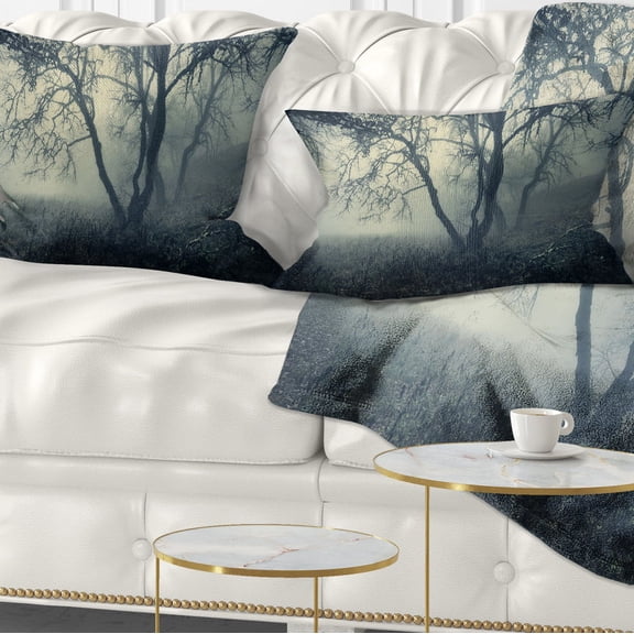 Designart Forest with Green Fog in Morning - Landscape Photography Throw Pillow - 12x20
