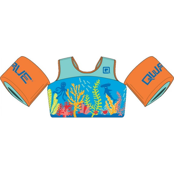 QWAVE Coast Guard Approved Child Pool Floatation Swim Vest, 33-55 lbs, SeaFriends Print