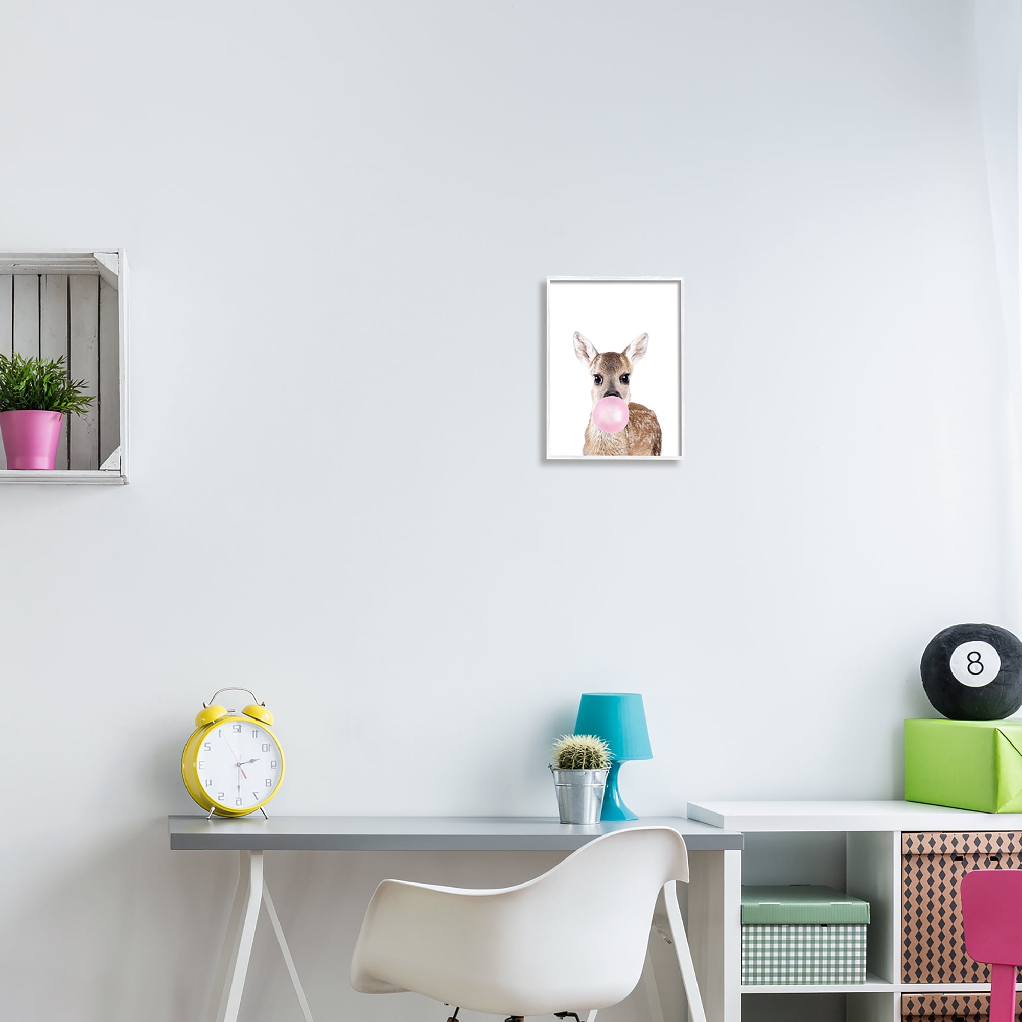 Stupell Industries Fawn Blowing Bubblegum Animals & Insects Painting White Framed Art Print Wall Art, 11 x 14