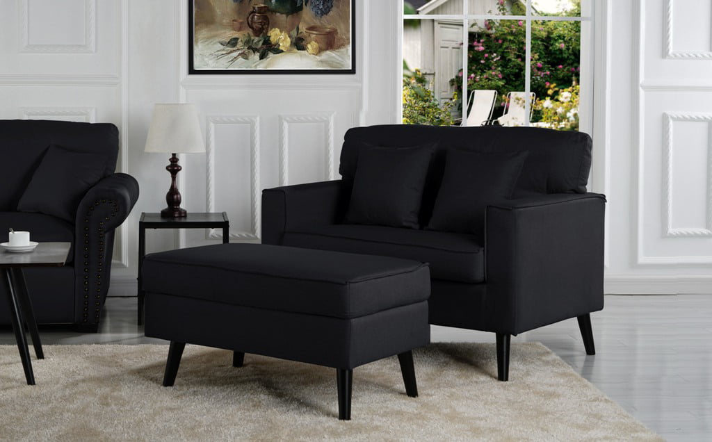 Storage Footrest Ottoman Black, Large Accent Chair With Ottoman