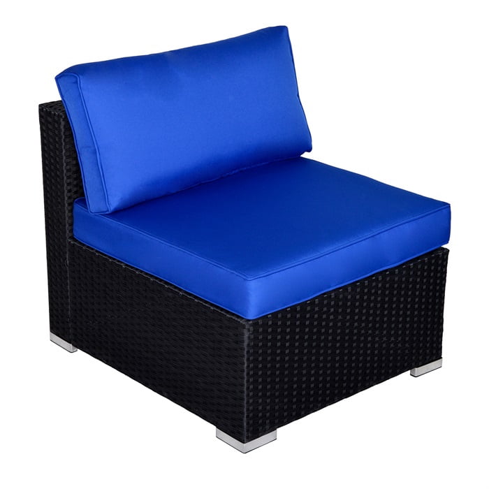 Sunvivi 3PCS Wicker Patio Armless Sofa Chairs with Wicker Coffee Table, Create the Patio of Your Dreams With Our Modular Furniture Sets, Black and Blue, PE Wicker