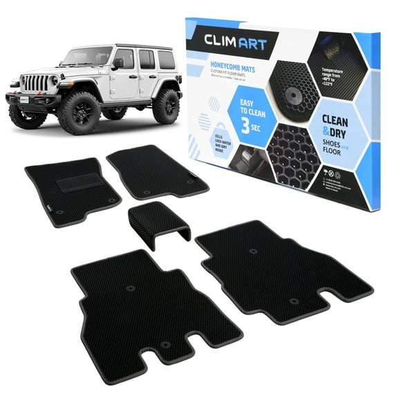 CLIM ART All-Weather Car Floor Mats Compatible with Jeep Wrangler JL 2018-2026, Custom-Fit Heavy-Duty Floor Liners for Cars & SUVs, Car Accessories for Men & Women, Black - FL011318193