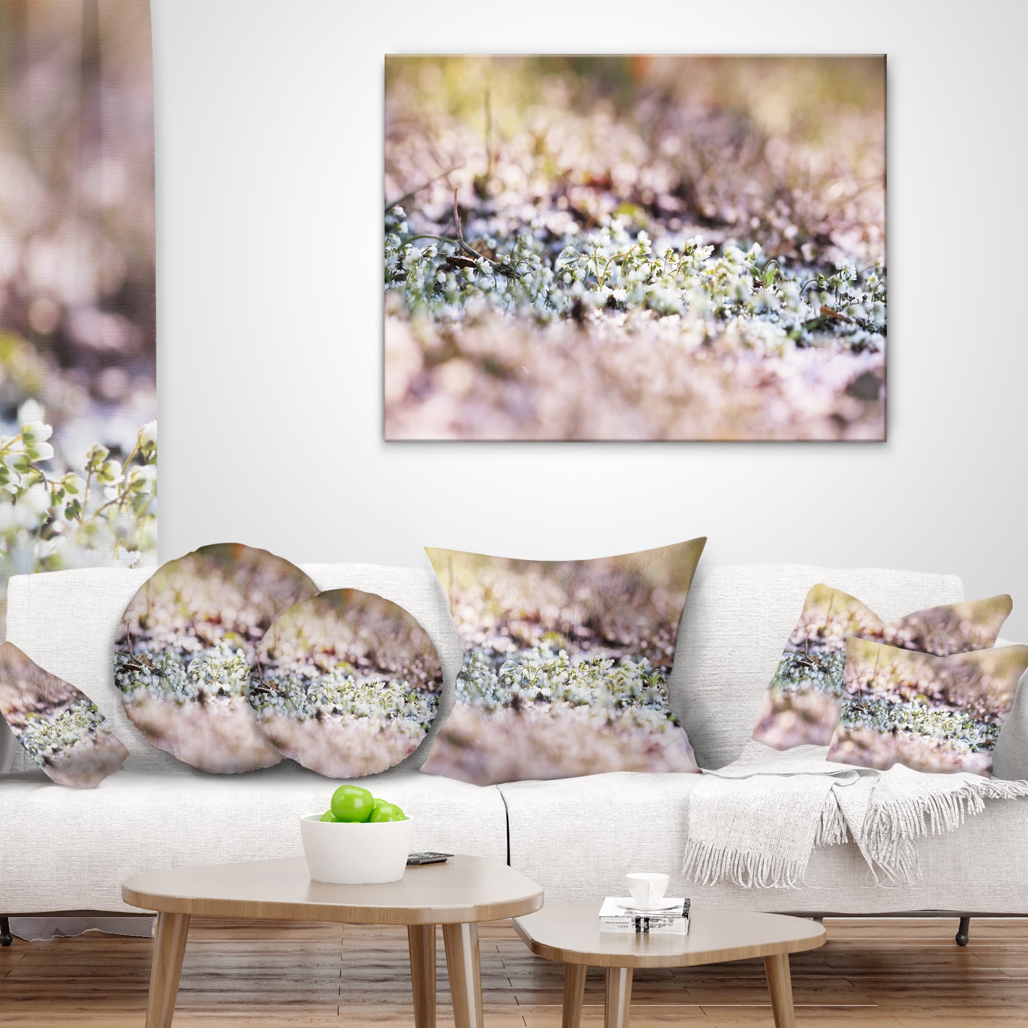 Designart Little White and Pink Flowers - Flower Throw Pillow - 16x16