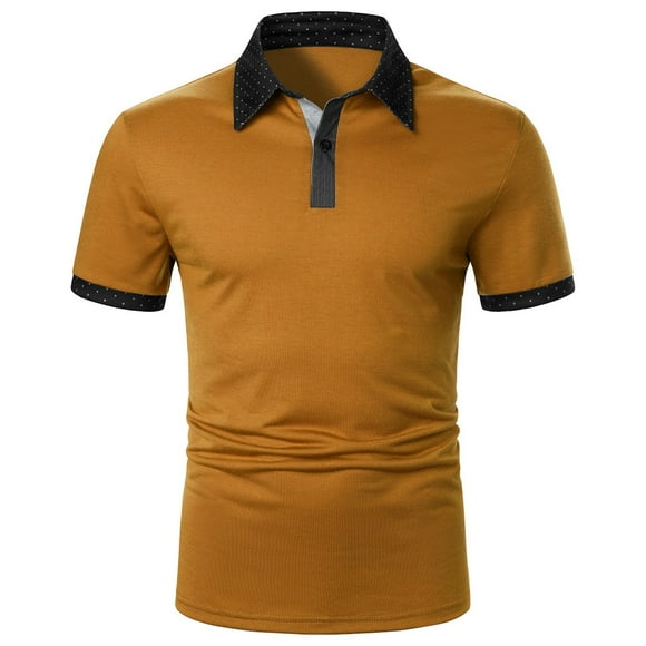 adviicd Polo Golf Shirts for Men Men's Knit Polo Shirts Short Sleeve Striped Polo Shirt Fashion Casual Golf Shirts Gold,S