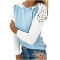 thumbnail image 1 of FcBaudy Hauts pour Femmes, Blouses & Chemises à Manches Longues Col Rond, Chemises pour Femmes Décontractées Col Rond Dentelle Ajourée Chandail Blouse T-shirt Hauts Blouse pour Femmes, 1 of 4