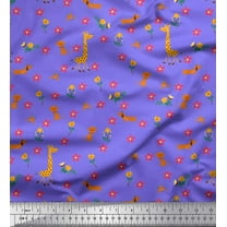 Soimoi Purple Crepe Silk Fabric Floral,Cat & Giraffe Cartoon Printed Fabric 1 Yard 42 Inch Wide