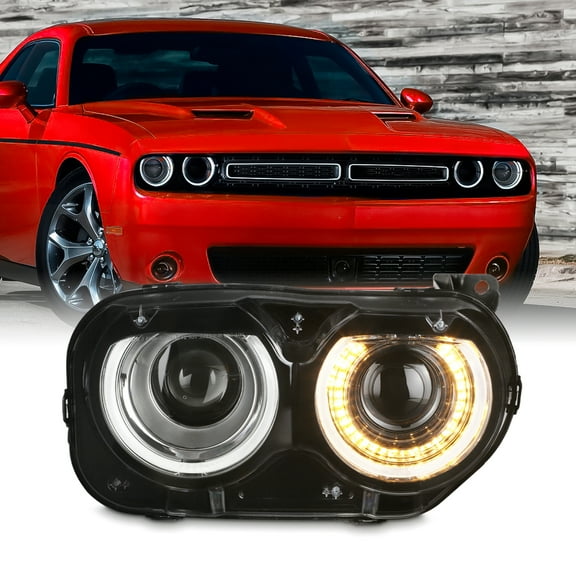 AKKON - Fit 2015-2020 Dodge Challenger Halogen Type Dual Beam Switchback w/LED DRL Projector Headlight Right Passenger Side