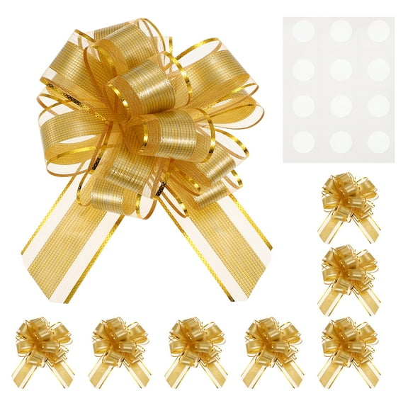 Uxcell 8 pack Bow for Gift Wrapping, 8.7" x 6.7" Wood Grain Ribbon Bows Gold Tone