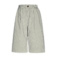 thumbnail image 5 of Women's High Waisted Striped Bermuda Shorts, Button Front Elastic Waist Wide Leg Culottes with Pockets, Summer Casual Beach Vacation Resort Outdoor Daily Wear Fashion Capri Pants Black L, 5 of 5
