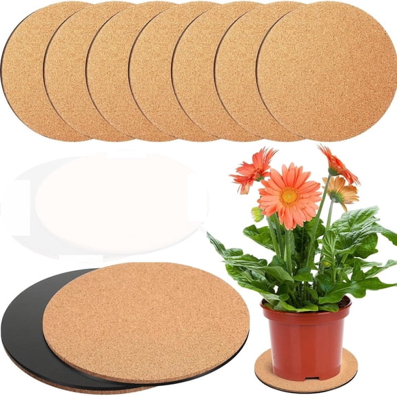 6 Pieces Cork Plant Mat Round Cork Plant Coasters DIY Cork Pad Plant Plate Pad for Gardening, Indoor and Outdoor Pots, Large Coasters for Drinks,DIY Craft Project (Nude & Black, 8 Inches)